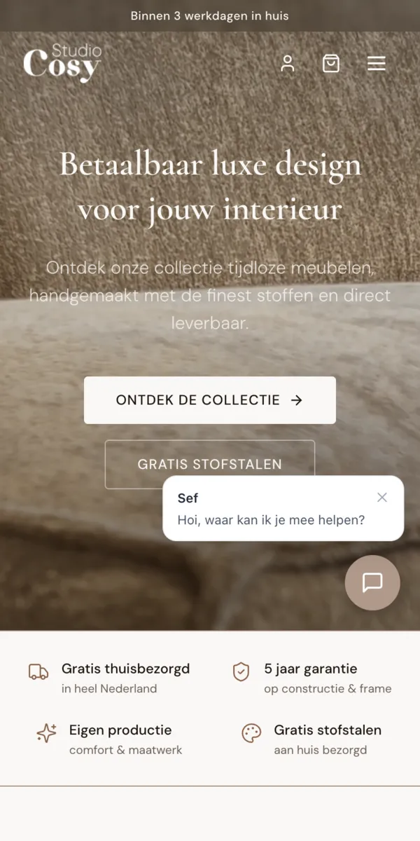Mobiele weergave van Studio Cosy